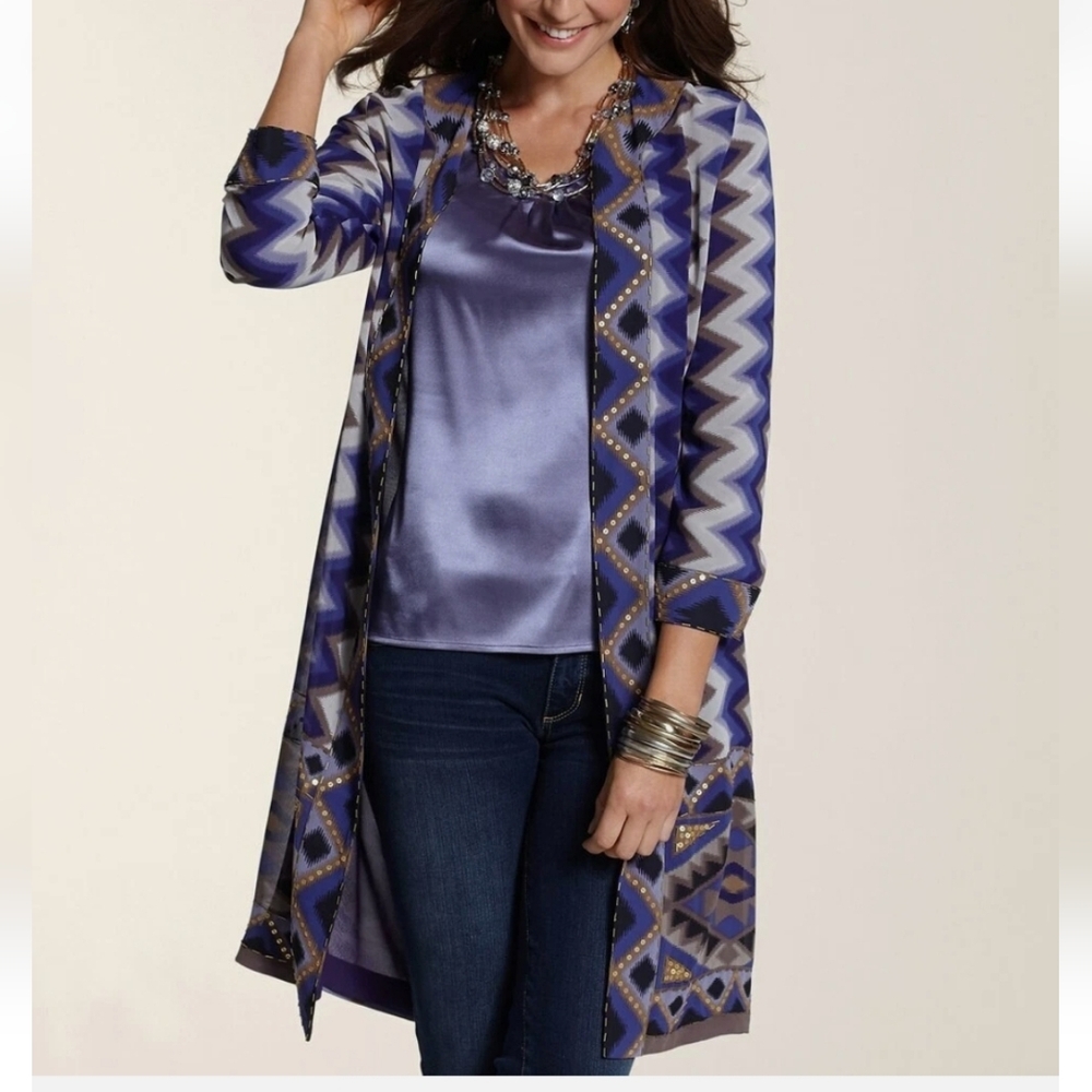 New Chicos Duster Artisan Long Sleeve Night Violet Size 2 (Large 12)
